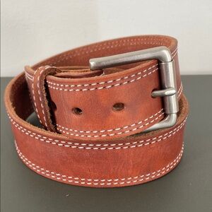 Bullhide Brown Double Stitched 100% Leather Belt with Silver Tone Buckle Sz 32